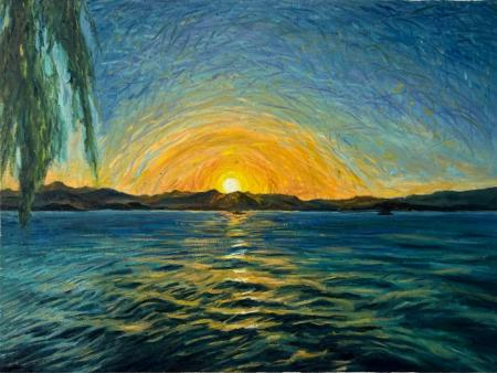西湖、夕阳、杨柳