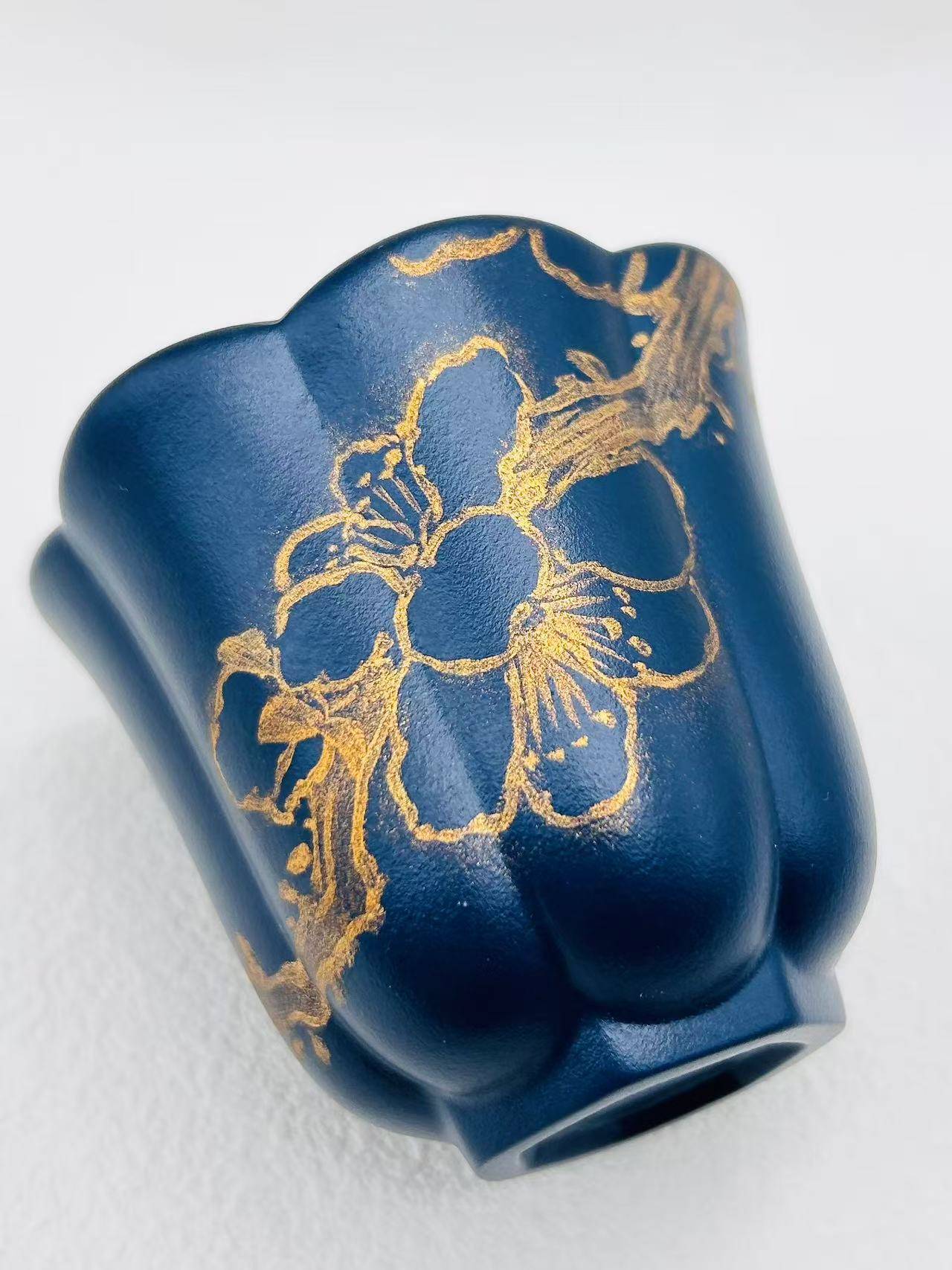 釉上彩【金绘】原矿天青泥花口杯 - 图片 3